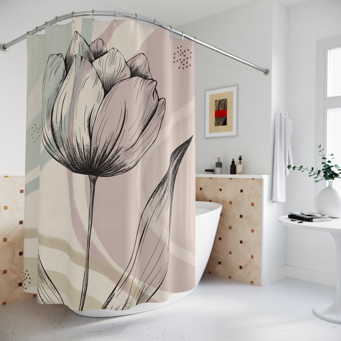 Elegant Floral Shower Curtain, Bathroom Decor, Gift for Home, Spring Vibes, Floral Design