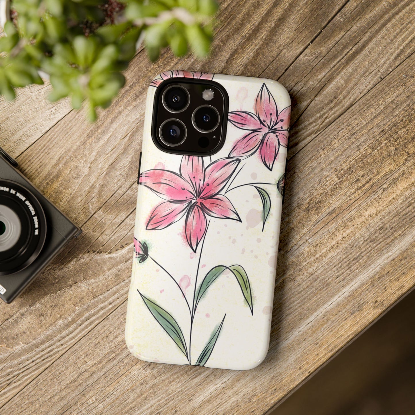 Floral Phone Case with Elegant Pink Lilies, Cute Floral Accessories, Phone Protection, Gift for Her, Stylish Cell Phone Cover
