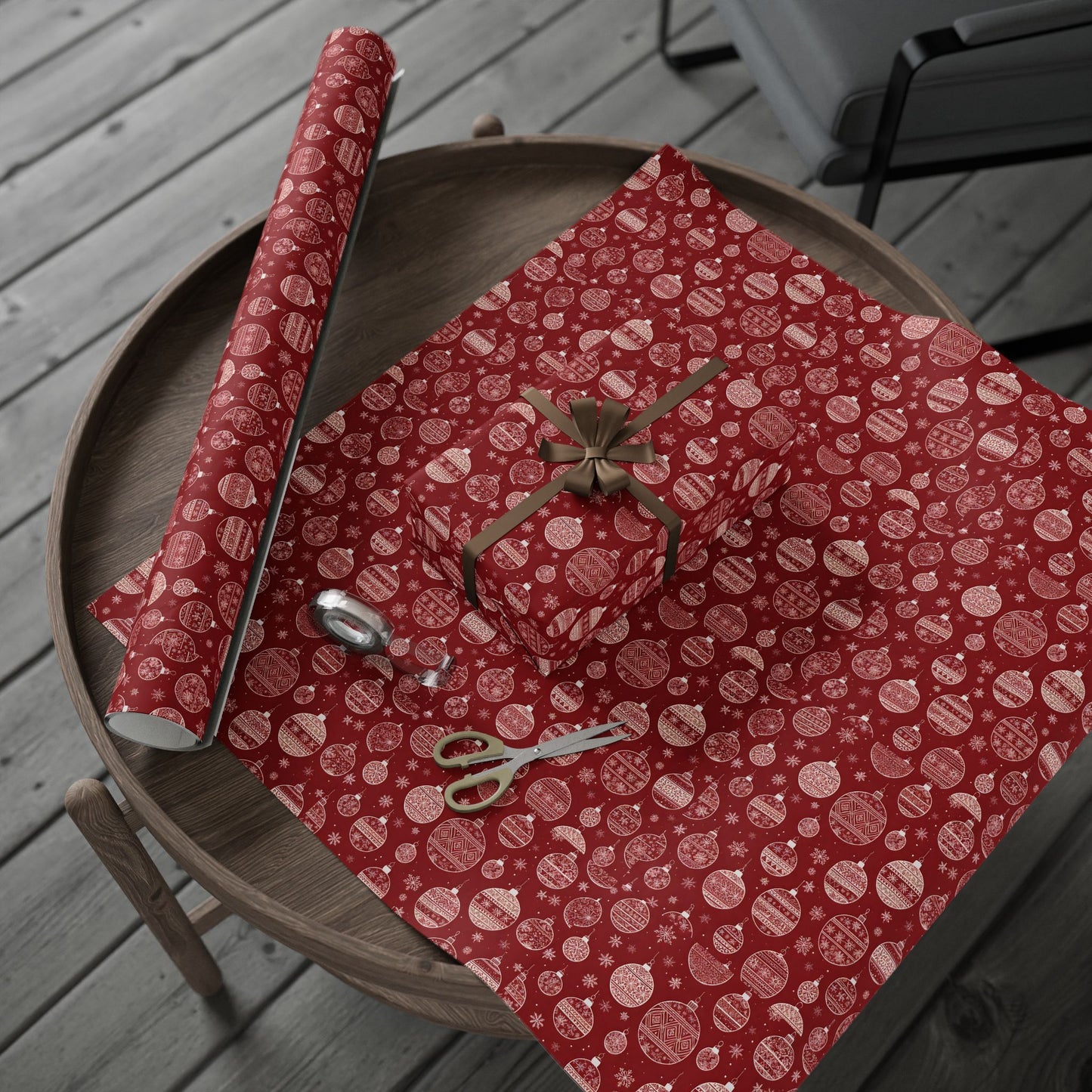 Festive Red Ornament Wrapping Paper Roll — Christmas Gift Wrap