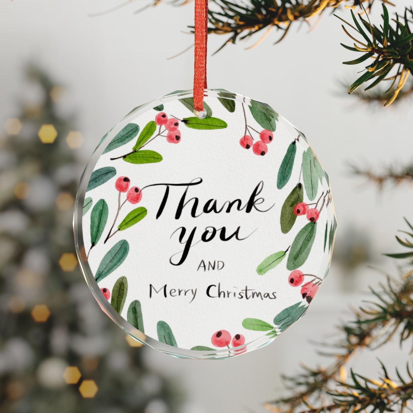 Heart Crystal Ornament - "Thank You and Merry Christmas" Holiday Glass Decoration
