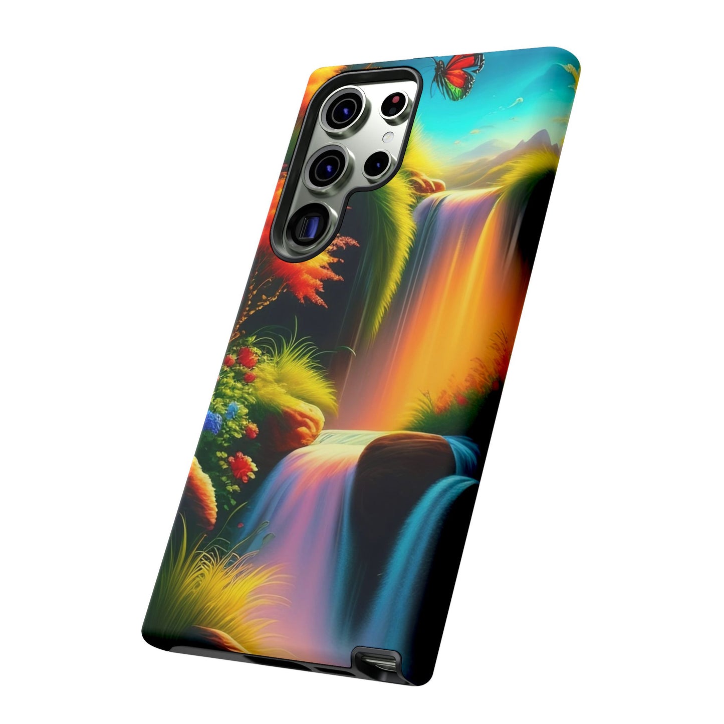Phone Case - Vibrant Waterfall Landscape with Butterfly | Colorful Nature Protective Case