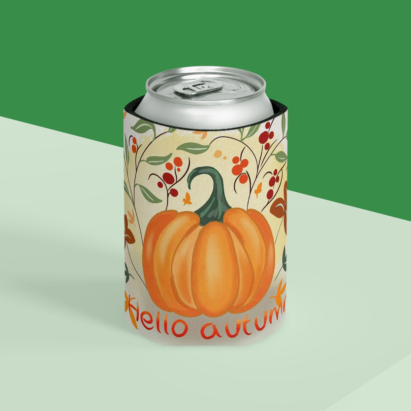 Autumn Pumpkin Can Cooler - Hello Autumn Insulated Beverage Holder, Fall Party, Thanksgiving Gift, Outdoor Events, Seasonal Decoration