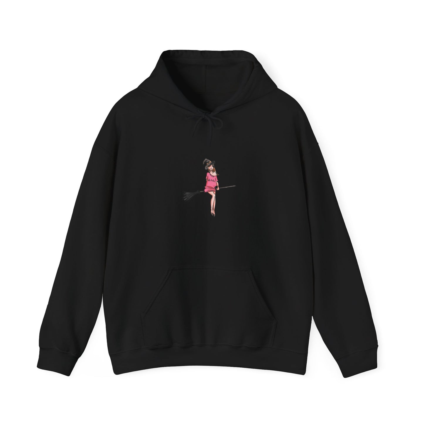 Cute Witch on Broom Unisex Hoodie, Cozy Fall Sweatshirt, Halloween Gift, Witchy Apparel, Spooky Season Fashion