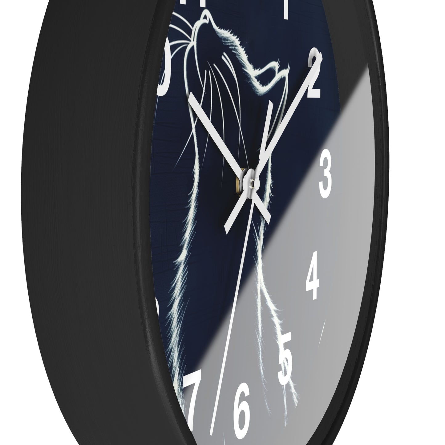 Moonlit Cat Wall Clock | Night Sky Silhouette, Minimal Numerals