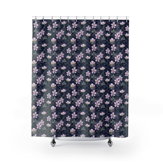 Floral Shower Curtain with Purple Blooms, Bathroom Decor, Bohemian Vibe, Gift for Spring, Home Makeover, Wedding Registry