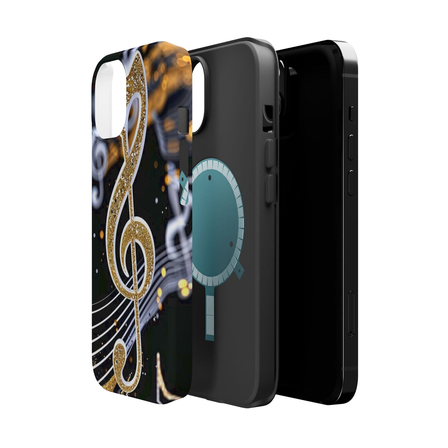 Music Notes Magnetic Impact-Resistant Phone Case — Gold Treble Clef Design