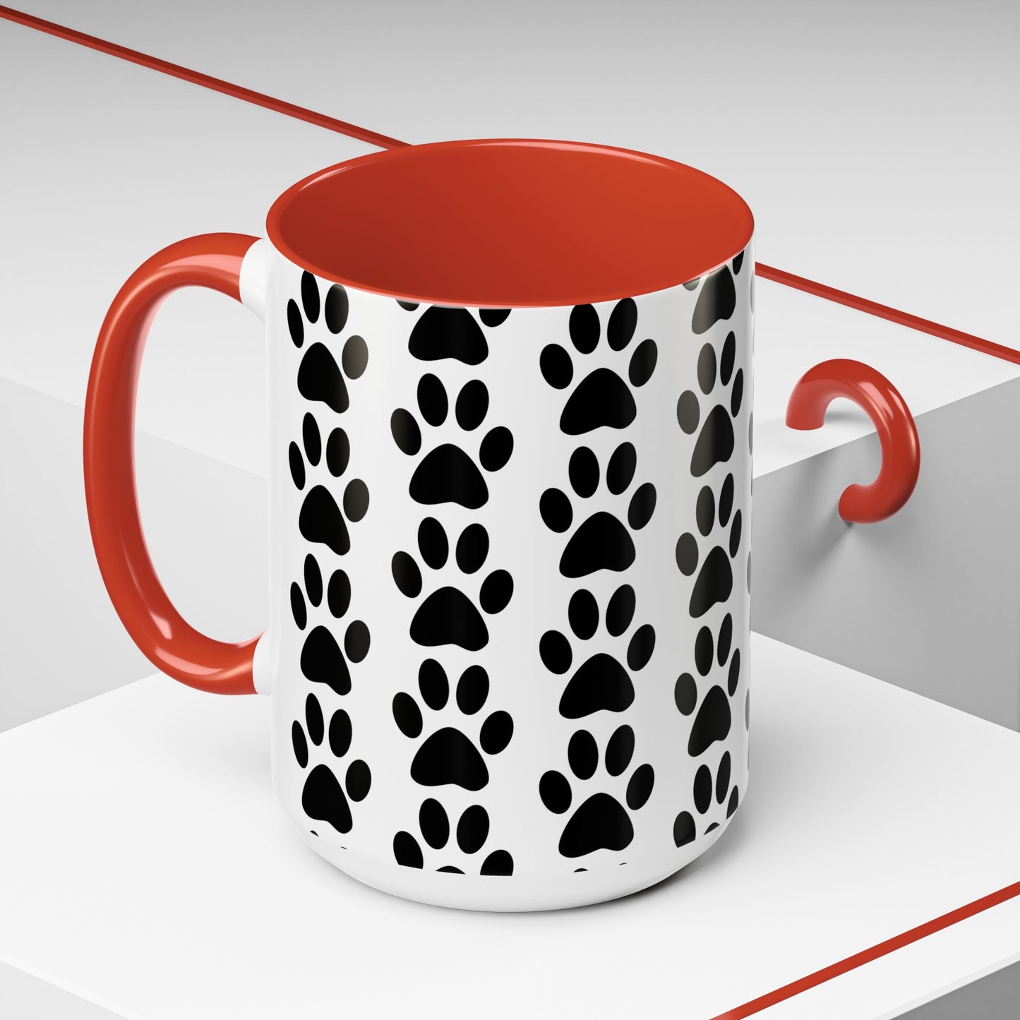 Paw Print Accent Coffee Mug - Dog Lover Gift, Black and White Pet Mug, Cute Animal Decor, Personalized Pet Owner Present, Coffee Tea Cup