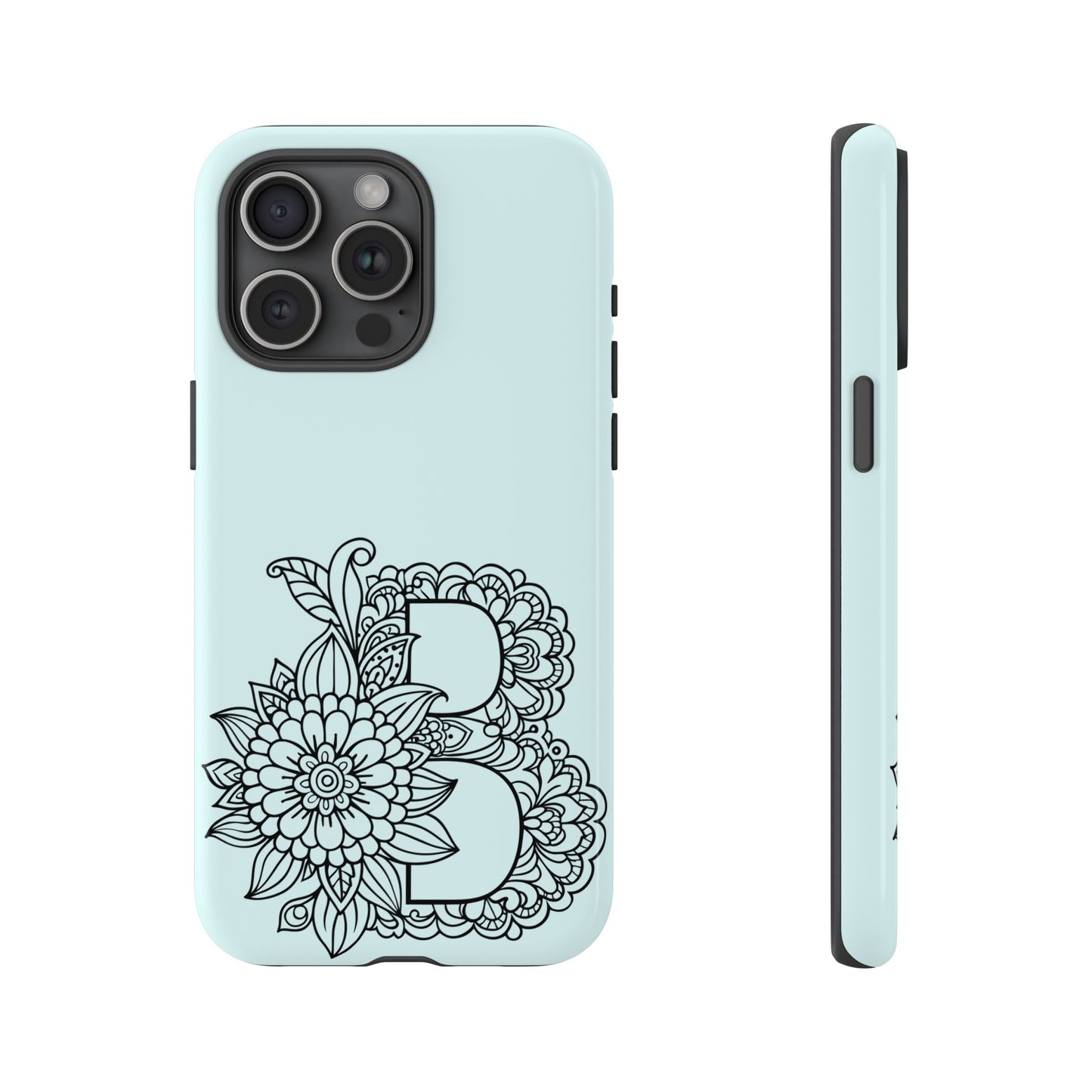 Personalized Tough Phone Case- Letter B, Floral Monogram Cell Phone Cover, Custom Protective Case, Unique Gift, Birthday, Graduation