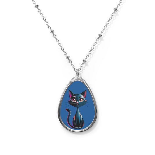 Cat Lover's Oval Necklace, Unique Pet Jewelry, Gift for Cat Owners, Whimsical Cat Pendant, Animal Lover Necklace