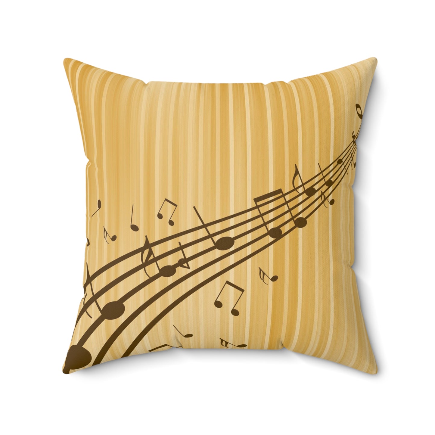 Music Notes Decorative Throw Pillow — Golden Sheet Music Accent Cushion