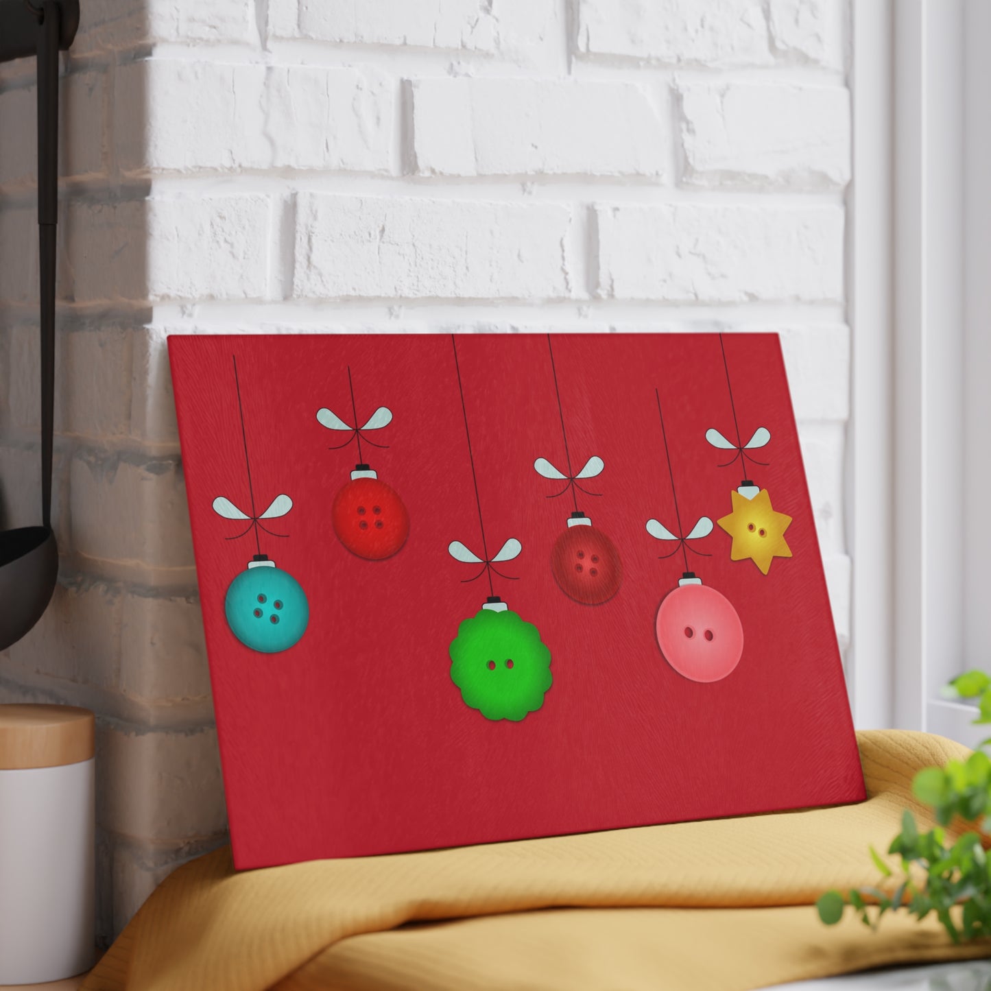 Festive Glass Cutting Board with Holiday Ornament Design, Kitchen Gift, Christmas Decor, Personalized Gift, Cooking Essentials