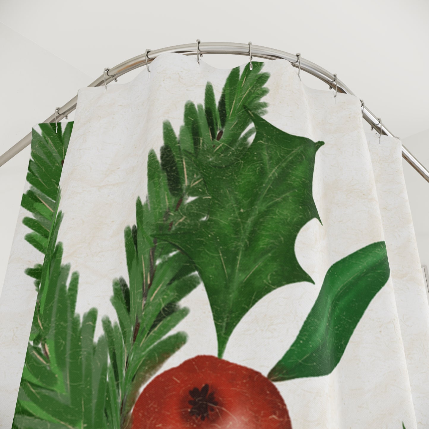 Christmas Shower Curtain with Holly and Berries, Festive Bathroom Decor for Holiday Hosting, Winter Home Decoration, Seasonal Gift Idea