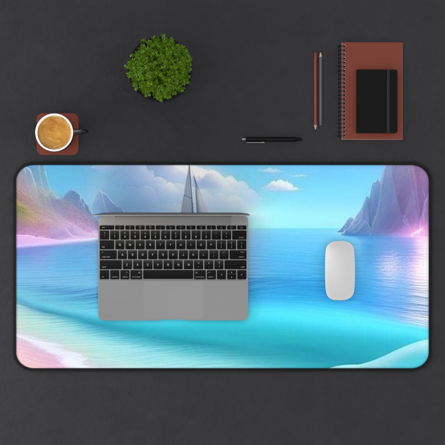 Seaside Sail Desk Mat — Tranquil Ocean Laptop Pad