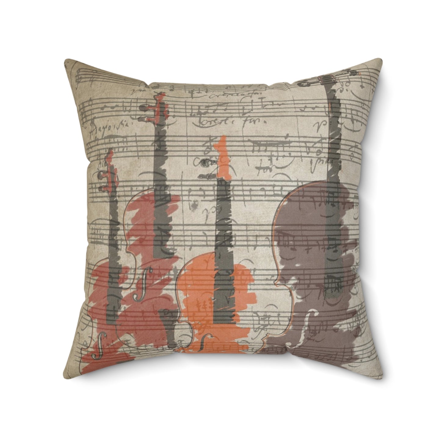Violin Sheet Music Decorative Pillow — Rustic Orchestra Instrument Throw Pillow