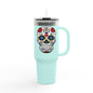 Colorful Sugar Skull Insulated Travel Mug, 40oz, Perfect for Road Trips, Gifts