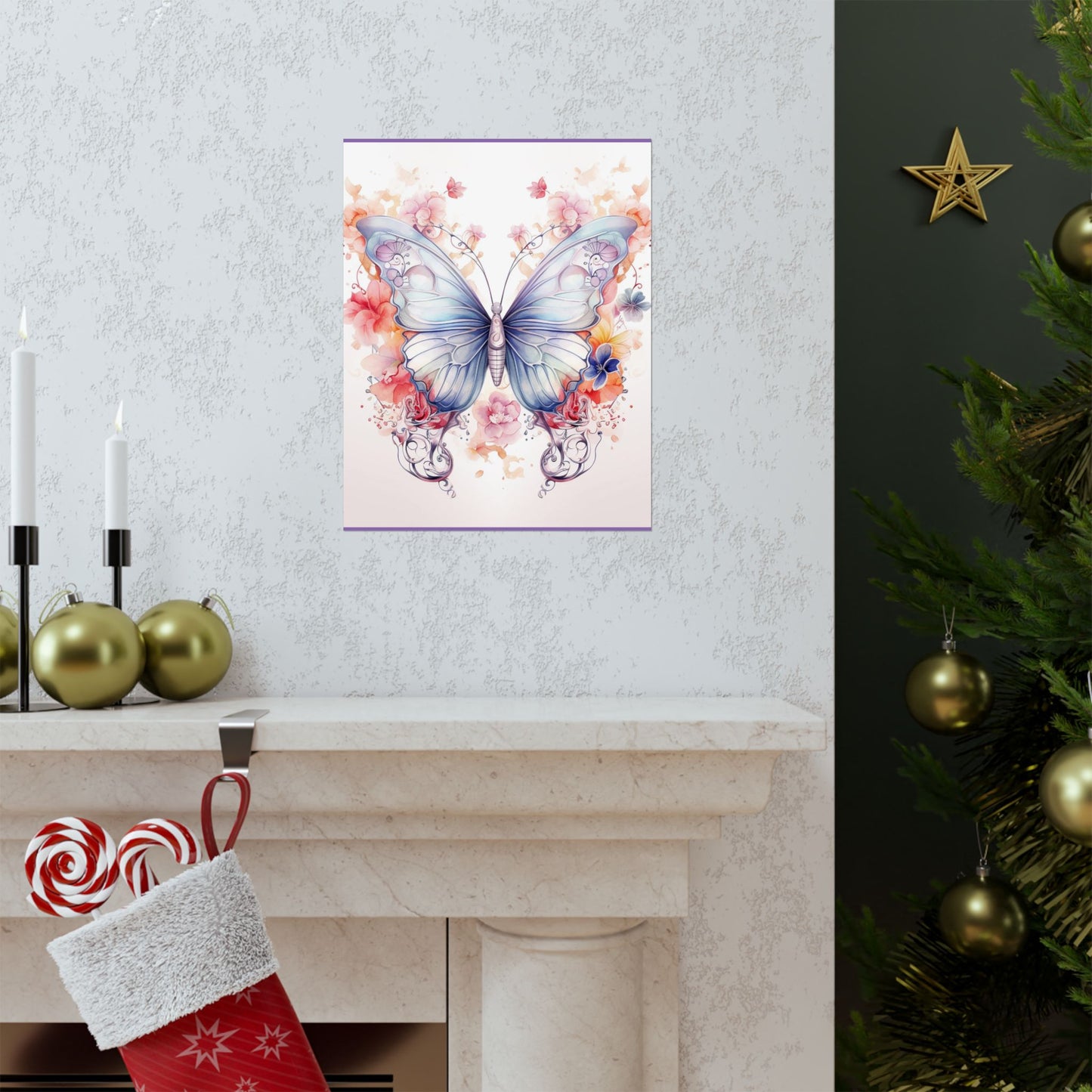 Butterfly Watercolor Wall Poster — Floral Pastel Matte Vertical Print
