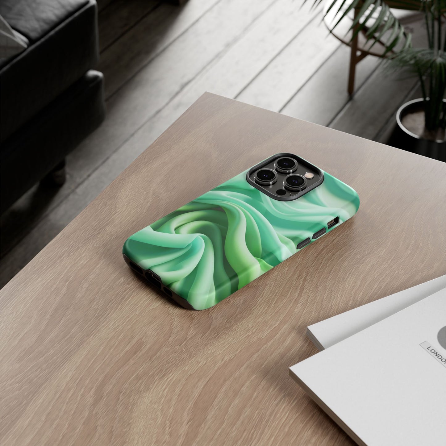 Stylish Phone Case, Tough Case, Green Abstract Design, Cell Phone Cover, Unique Gift, Trendy Accessory