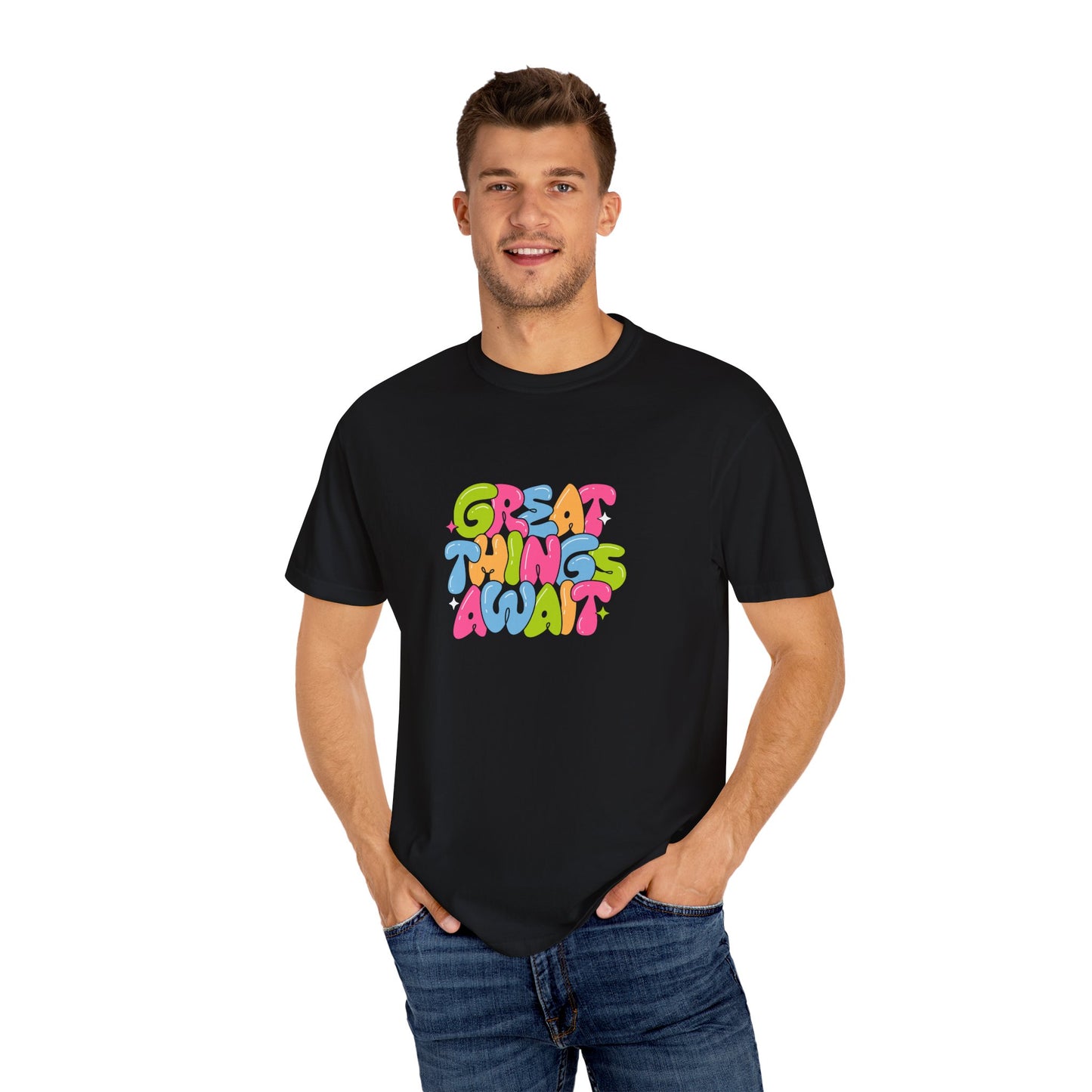 Colorful Positive Vibes T-Shirt, Great Things Await Tee