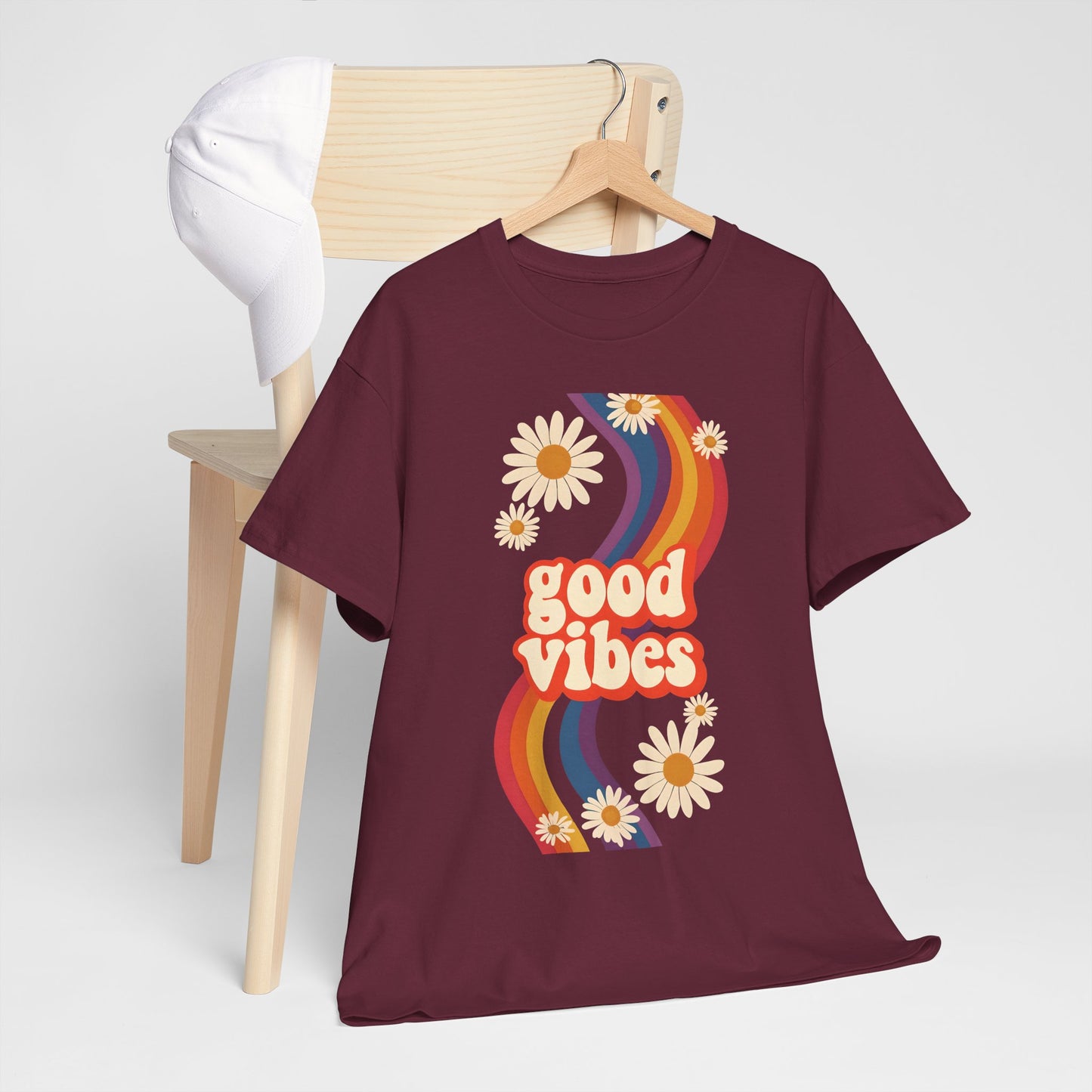 Good Vibes Unisex Heavy Cotton Tee, Retro Graphic T-Shirt, Feel Good Apparel, Summer Outfit, Casual Gift for Friends