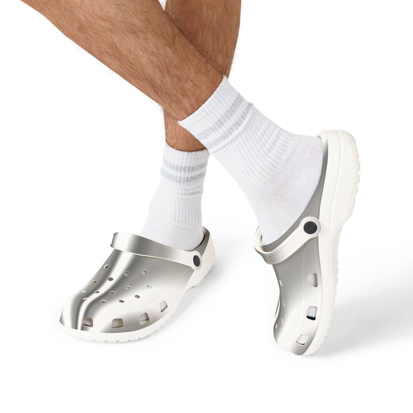 Metallic Silver EVA Clogs — Lightweight Foam Garden & Water Shoes