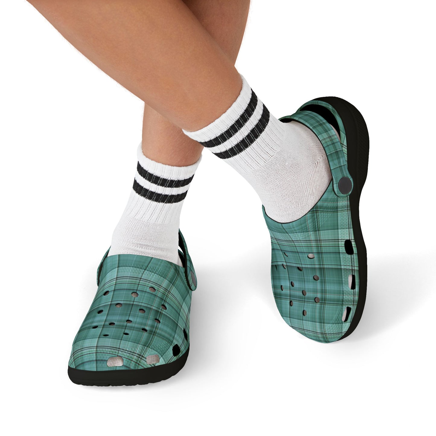 Kids Teal Plaid EVA Foam Clogs — Lightweight Slip-On Sandals for Toddlers & Children