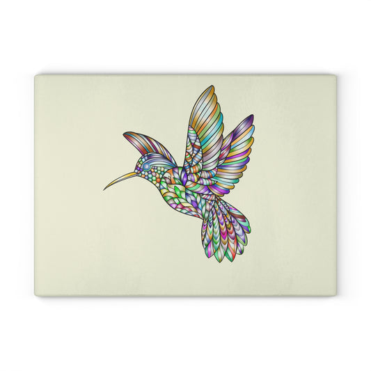 Colorful Hummingbird Glass Cutting Board