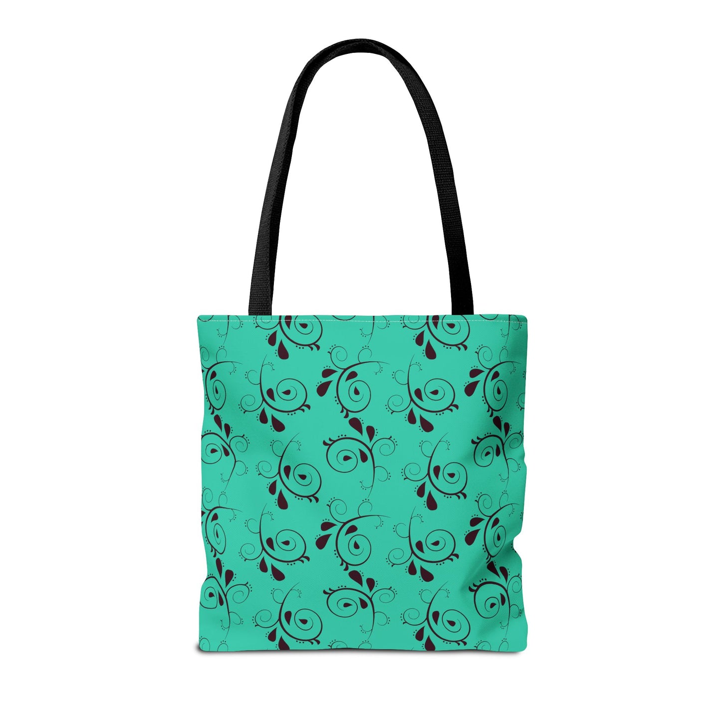 Turquoise Floral Swirl Tote Bag – All-Over Print Stylish Shopping Bag