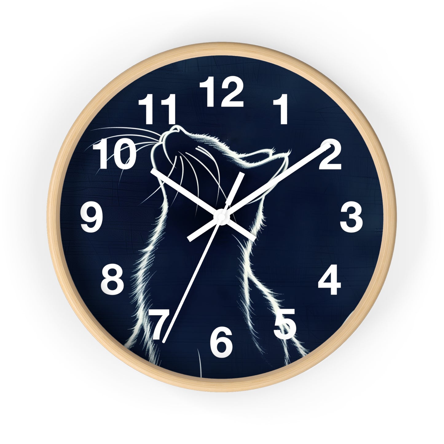 Moonlit Cat Wall Clock | Night Sky Silhouette, Minimal Numerals