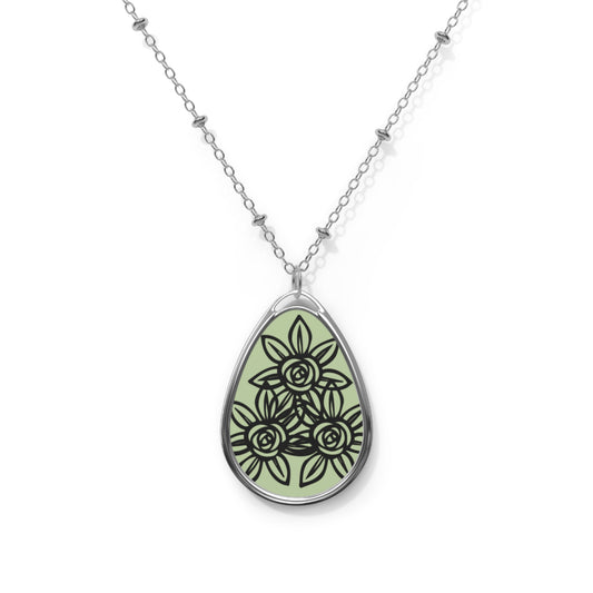 Floral Oval Necklace, Botanical Jewelry, Nature-Inspired Gift, Mother's Day, Anniversary, Everyday Elegance