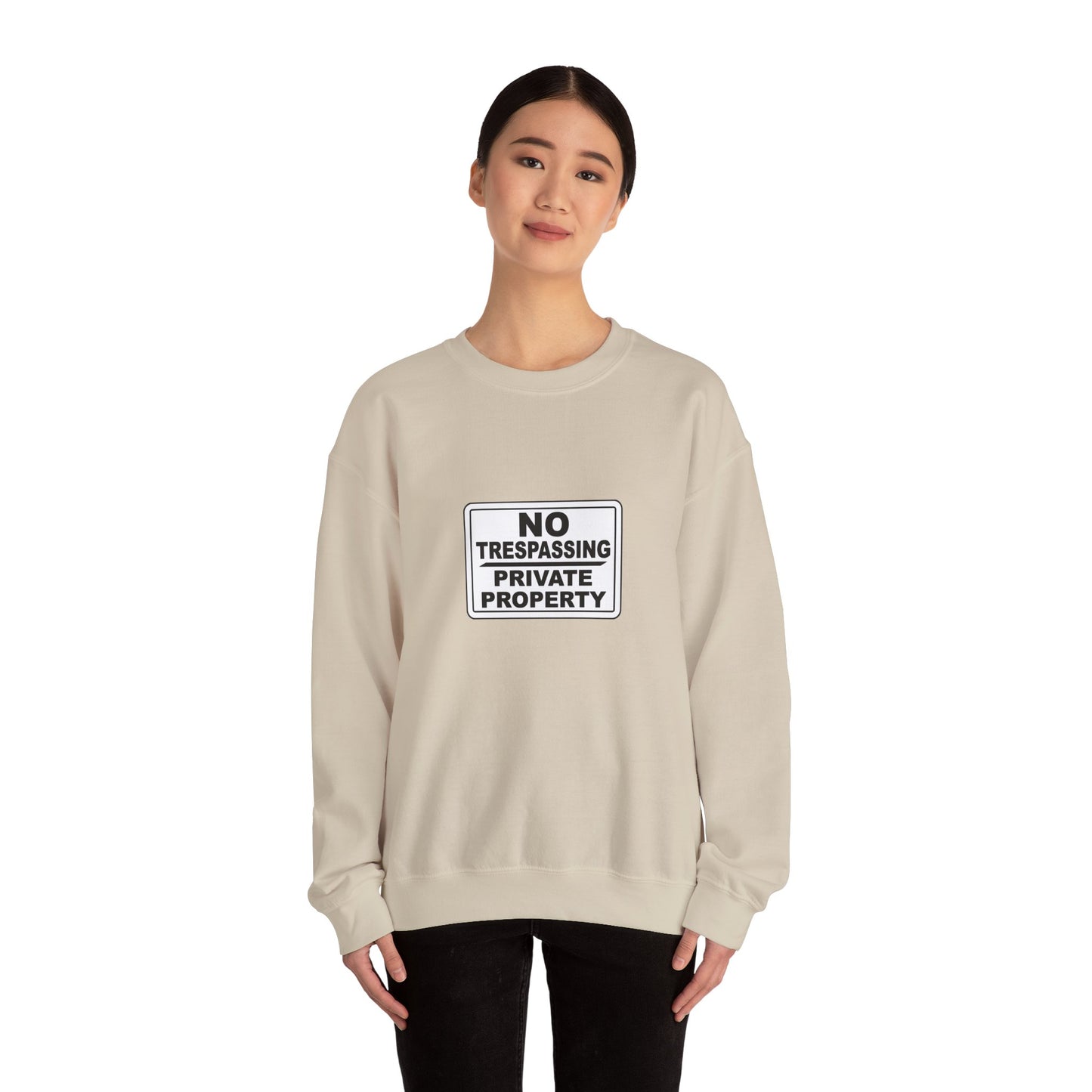 No Trespassing Crewneck Sweatshirt, Unisex Sweatshirt, Cozy Apparel, Casual Outfit, Gift for Homeowners, Security Sweater