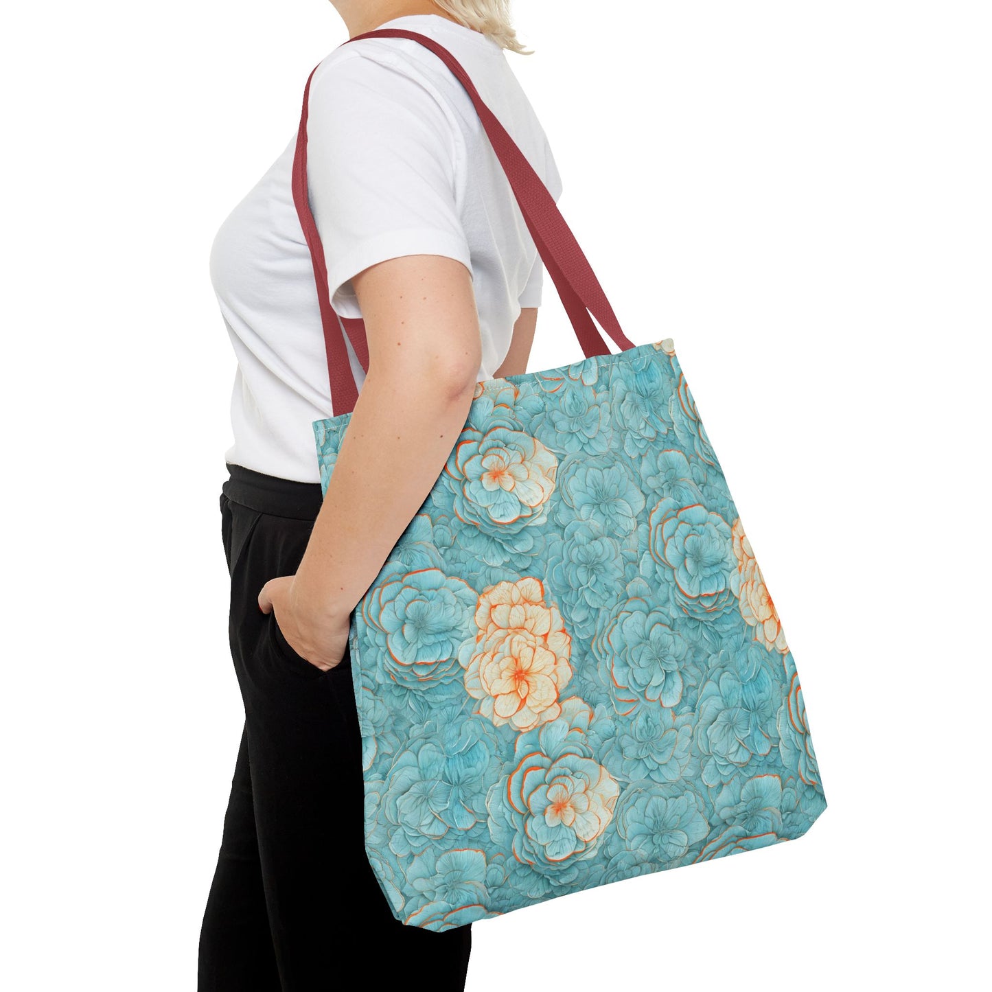 Floral Watercolor Tote Bag — Teal Succulent Pattern