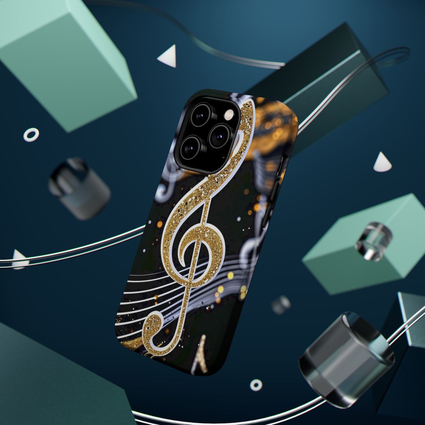 Music Notes Magnetic Impact-Resistant Phone Case — Gold Treble Clef Design
