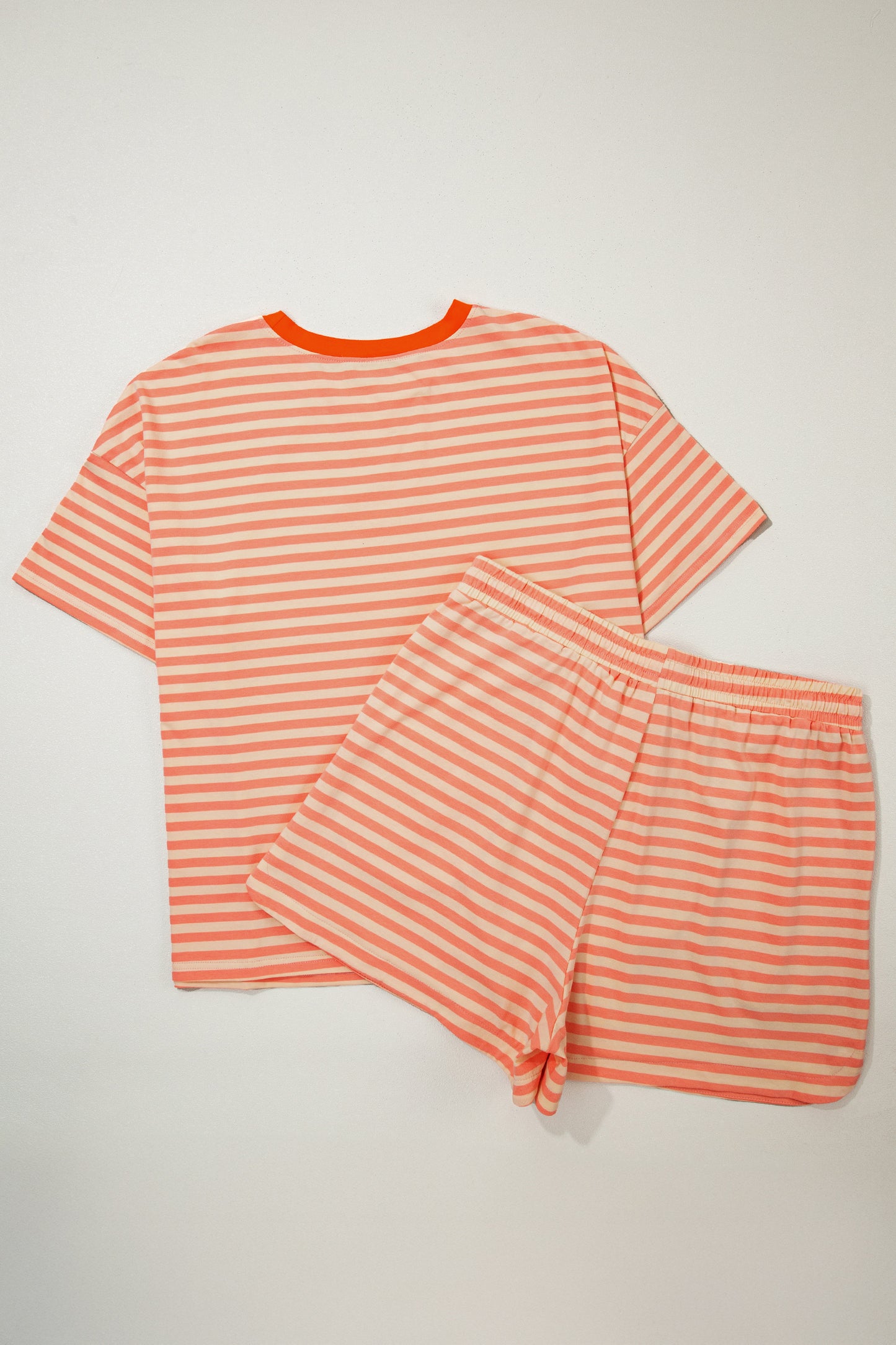 Stripe Drop Shoulder T Shirt and Shorts Plus Size Summer Set