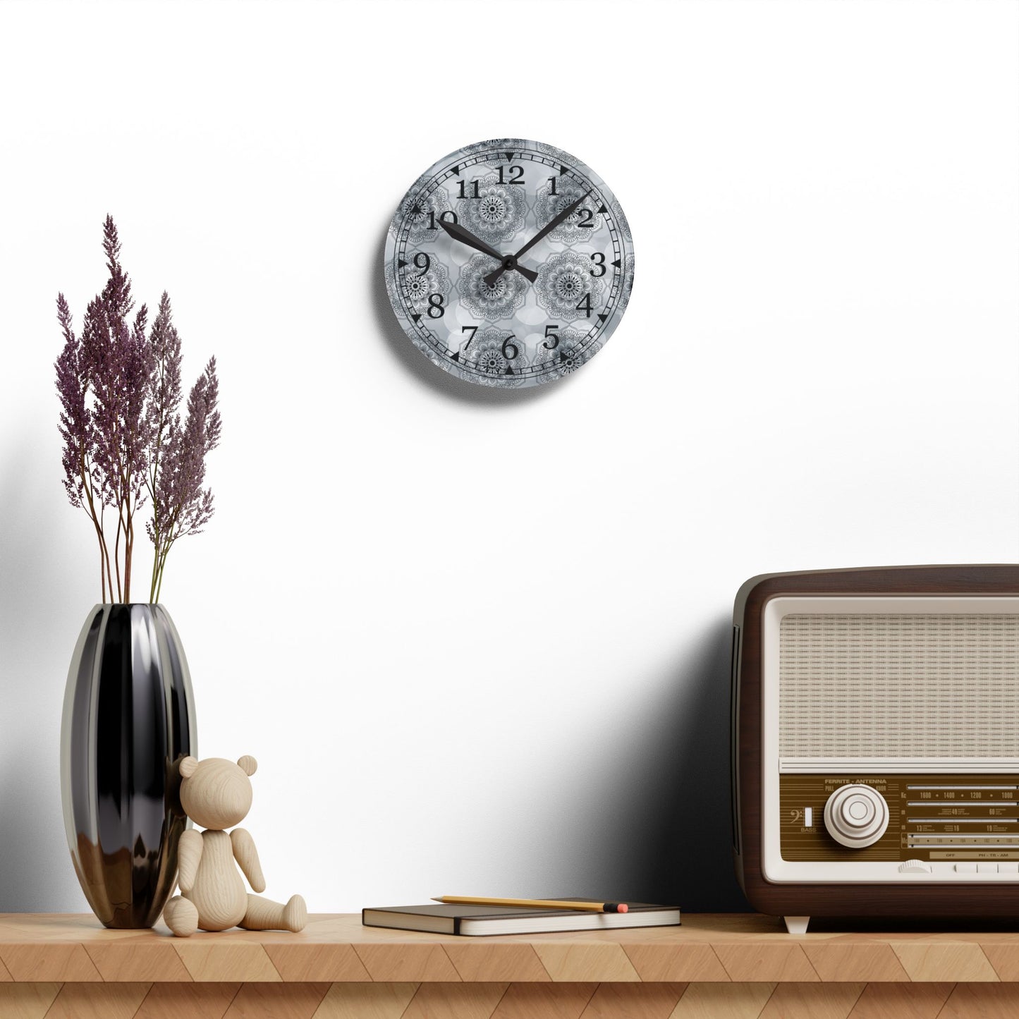 Elegant Floral Acrylic Wall Clock