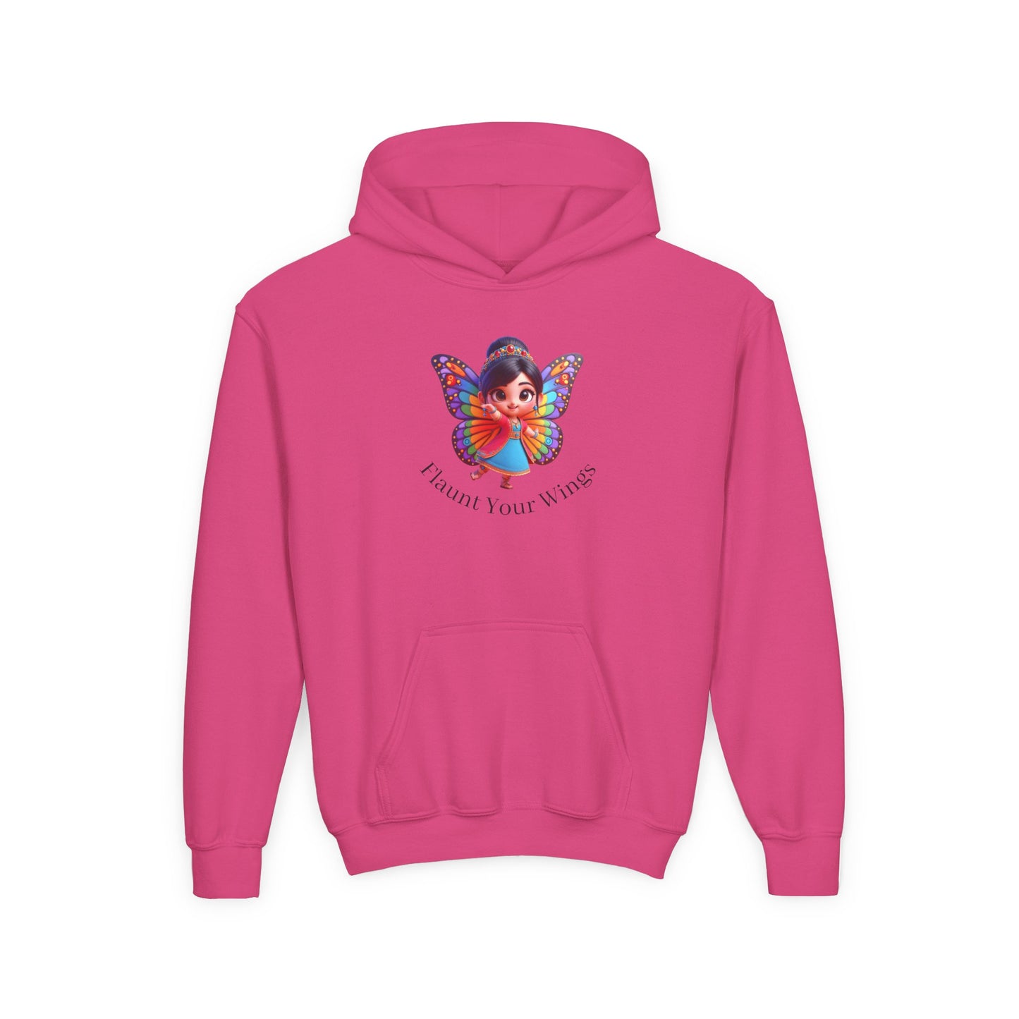 Inspirational Youth Hoodie - "Flaunt Your Wings", Cozy Sweatshirt, Gift for Teens, Motivational Apparel, Butterfly Design