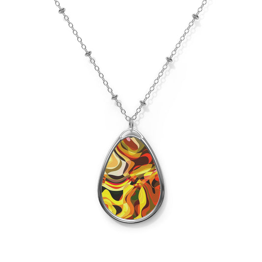 Colorful Boho Oval Necklace, Art Pendant, Unique Gift for Her, Handmade Jewelry