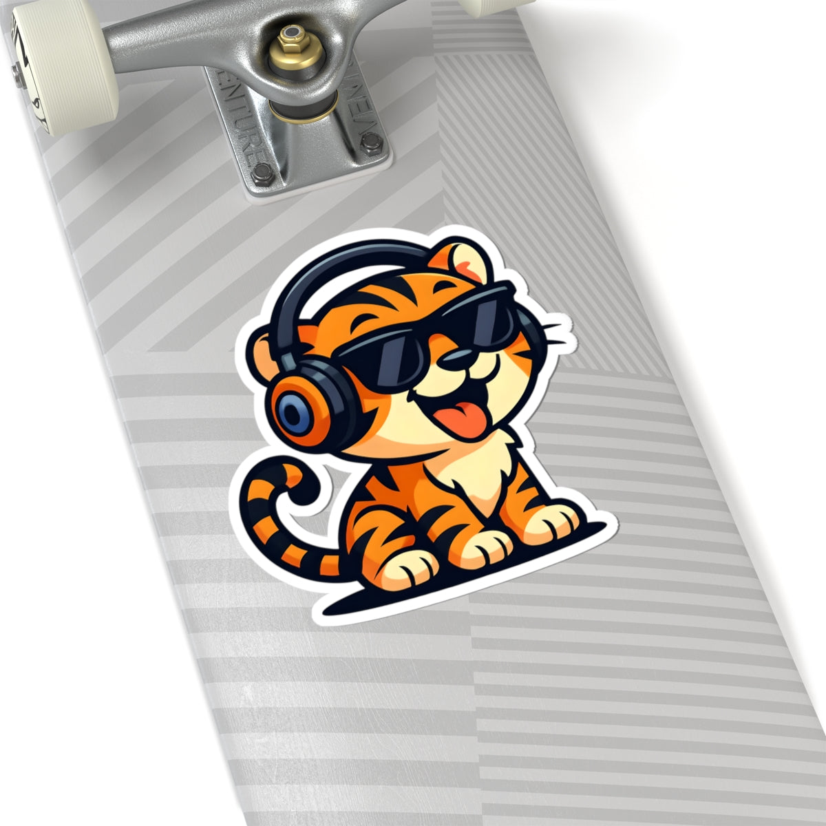 Cool Tiger Headphones Kiss-Cut Stickers, Fun Animal Stickers, Laptop Decals, Cute Home Decor, Gift for Cat Lovers