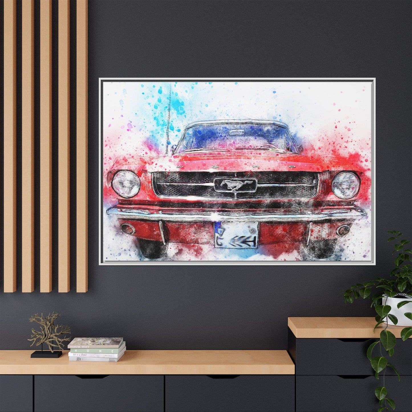 Matte Canvas, Framed Mustang Car