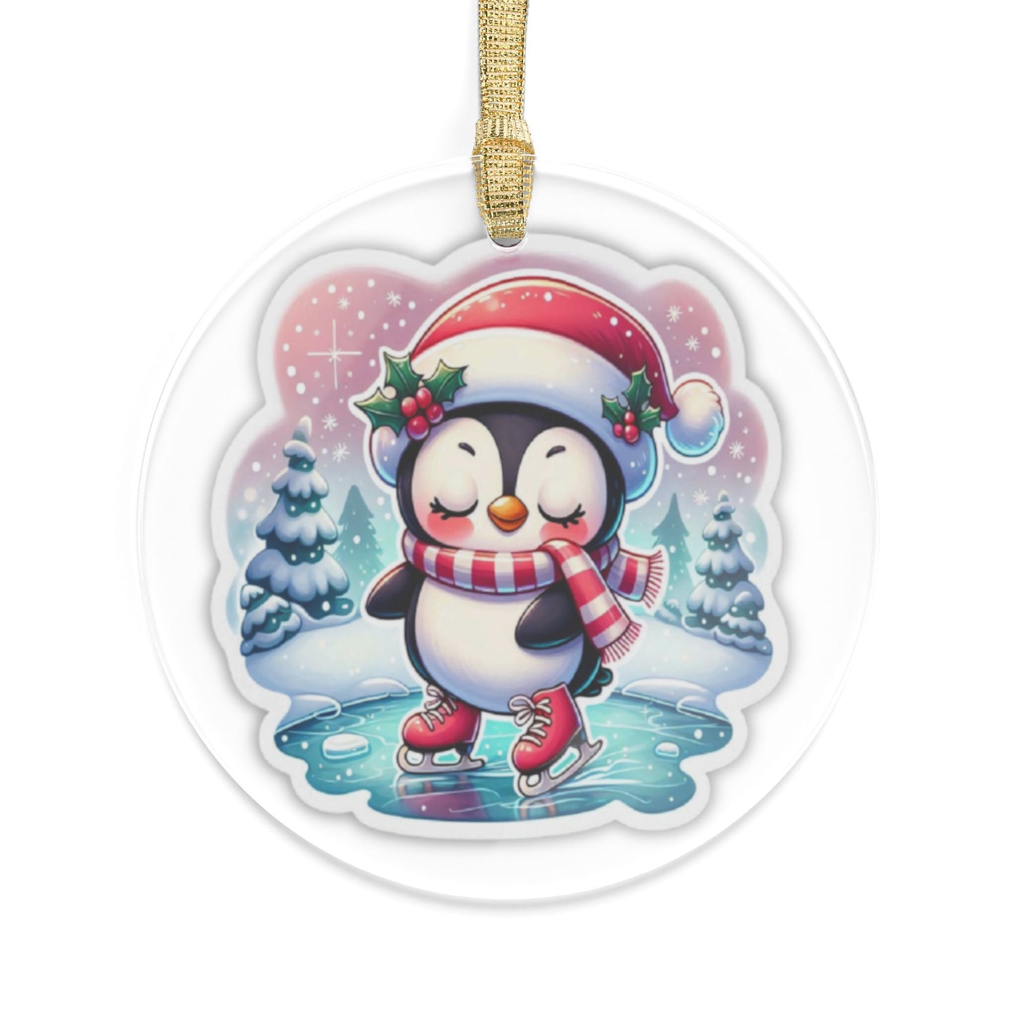 Penguin Ice Skating Acrylic Ornament — Cute Holiday Christmas Tree Decoration