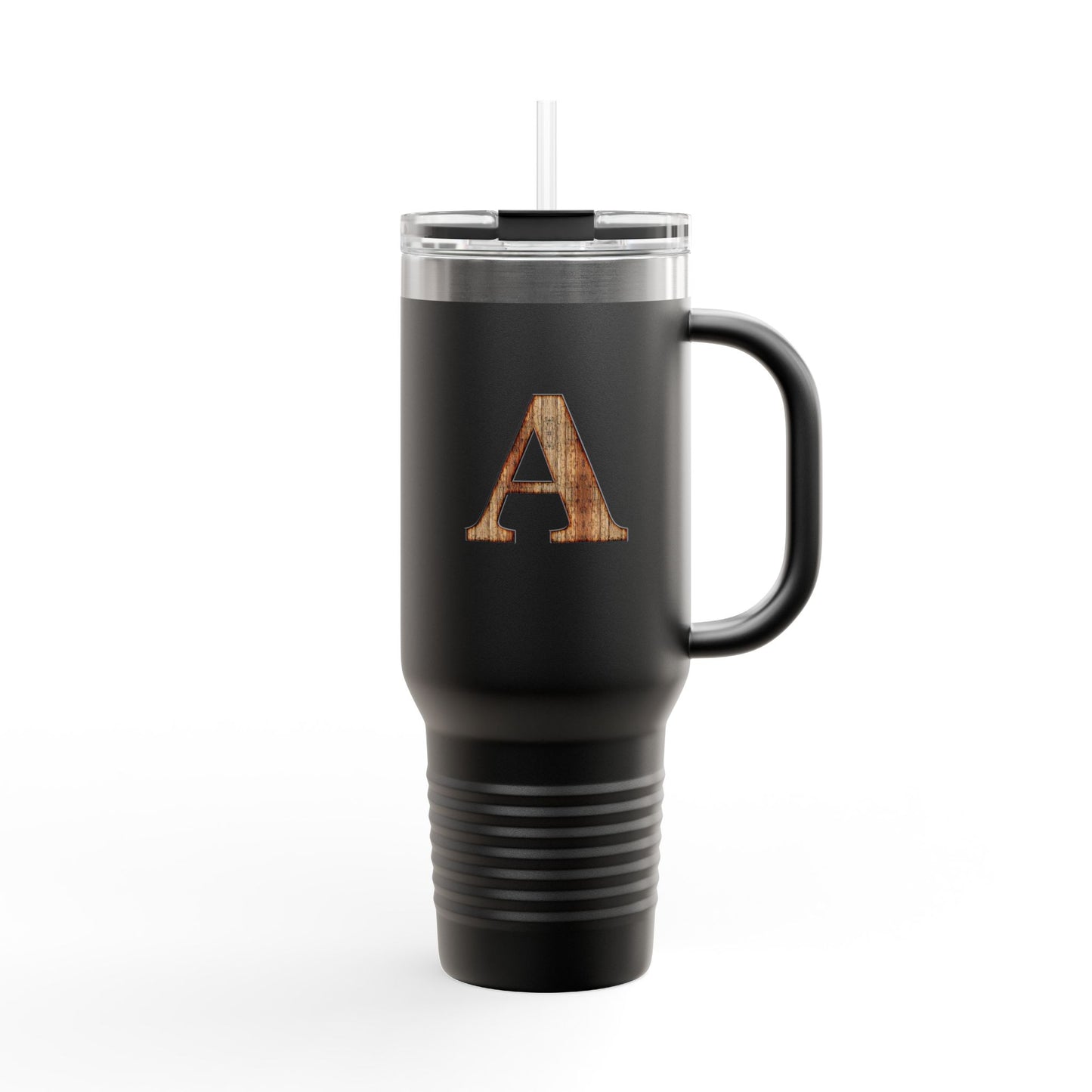 Wooden Monogram 40oz Insulated Travel Mug – Personalized Initial 'A'