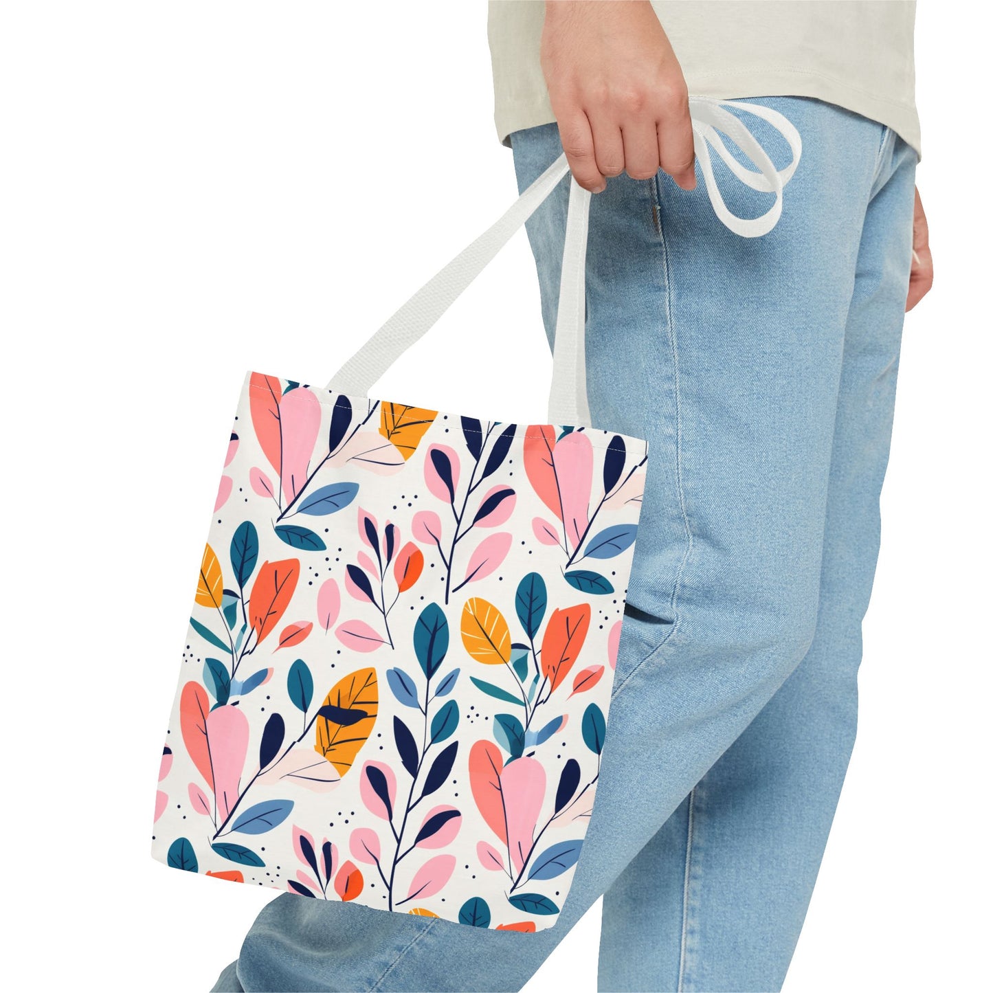 Floral Leaves Tote Bag — Colorful Botanical All-Over Print Bag