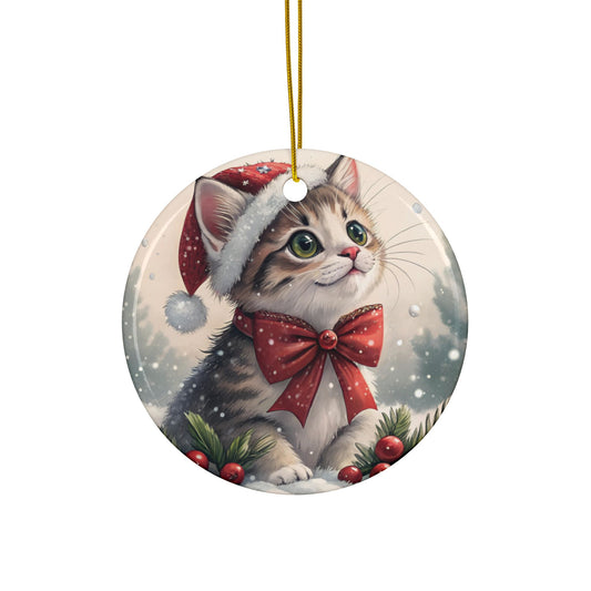Adorable Christmas Cat Ceramic Ornaments, Holiday Decor, Gift Tags, Pet Lover Gifts, Festive Home Decoration