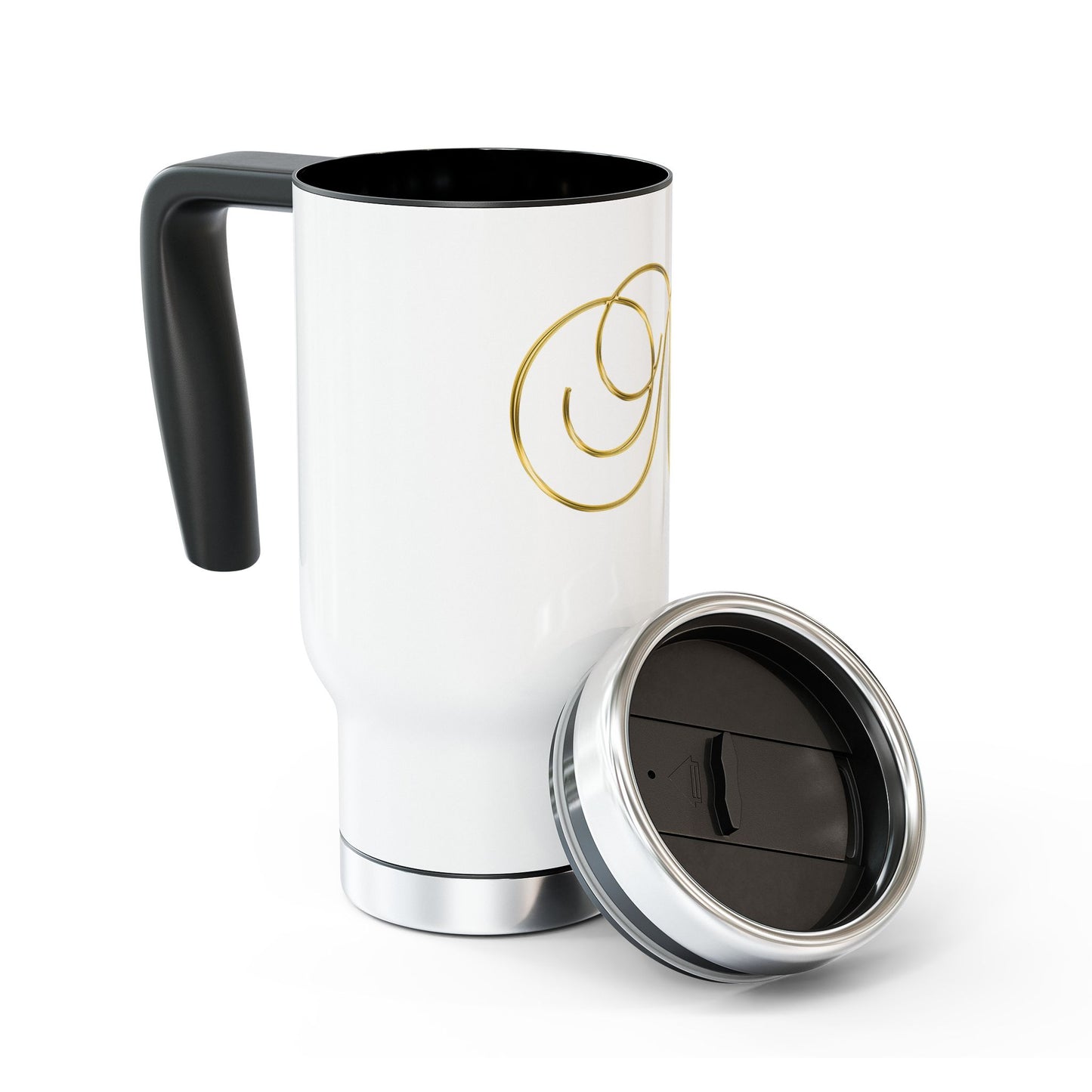 Monogram 'N' Gold Travel Mug — 14oz Stainless Steel Insulated Tumbler with Handle