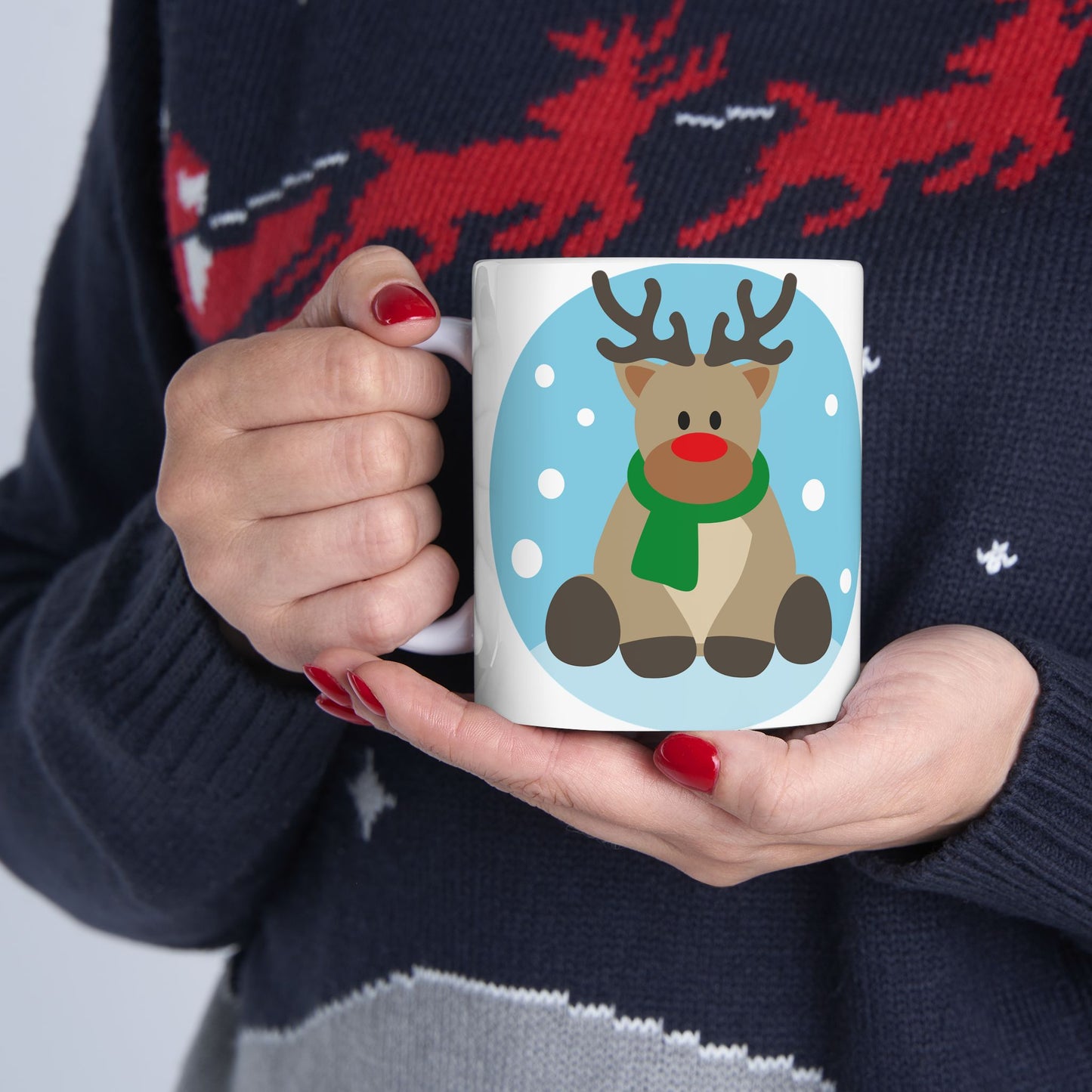Christmas Reindeer Ceramic Mug — Cute Holiday Coffee Cup (11oz & 15oz)