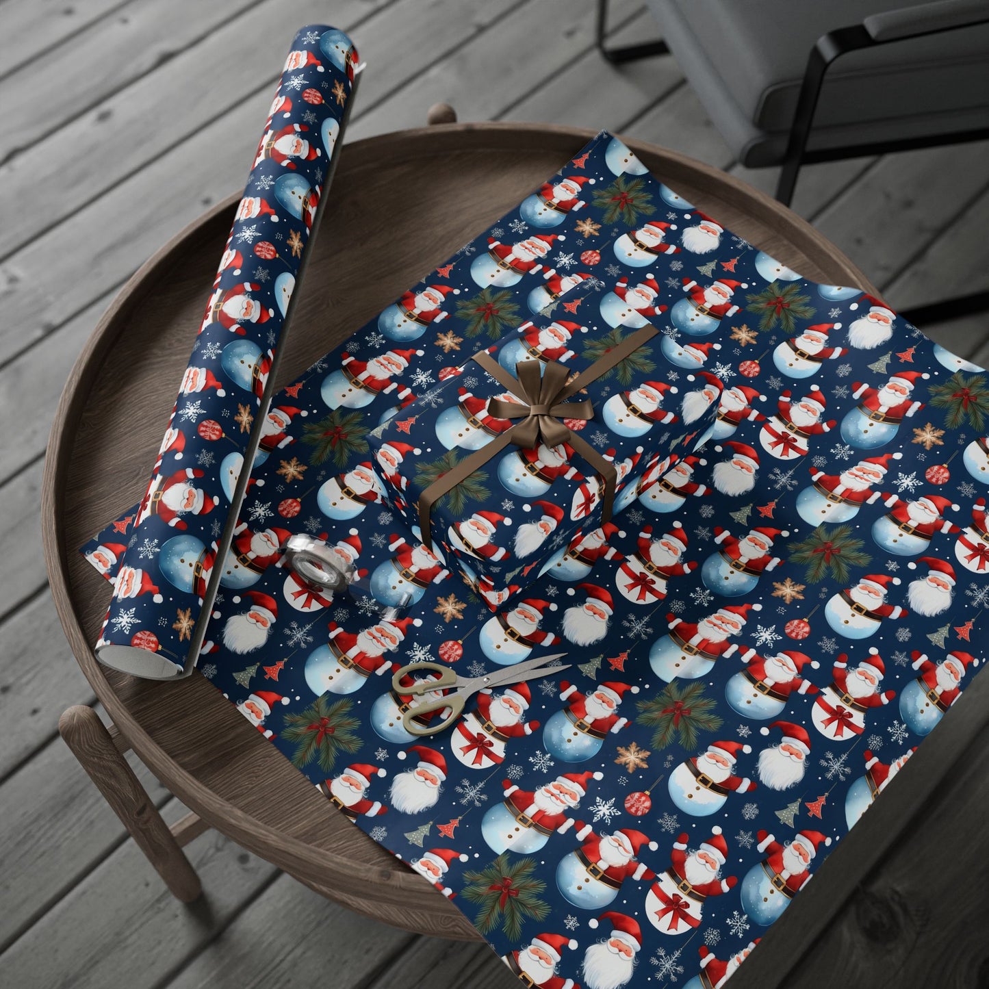 Christmas Snowman & Santa Wrapping Paper Roll — Festive Holiday Gift Wrap