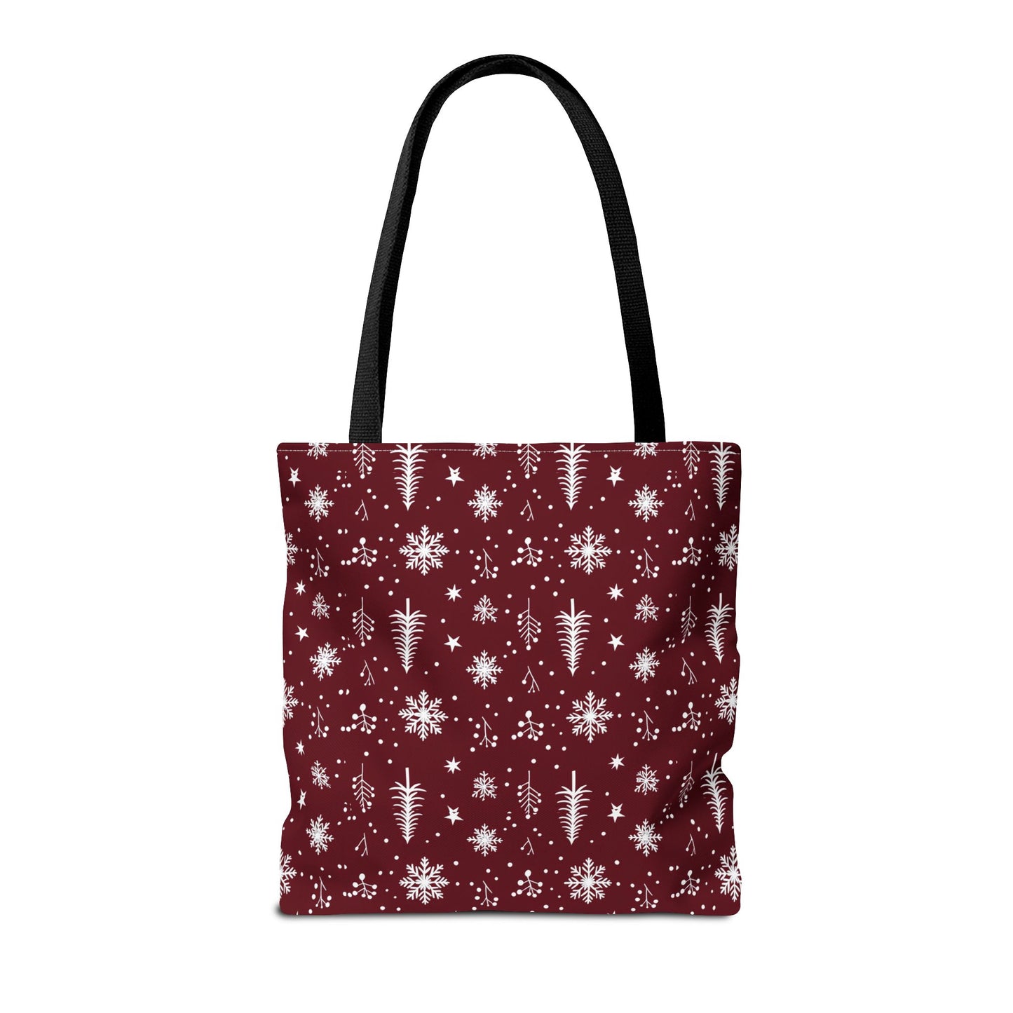 Christmas Snowflake Tote Bag – Burgundy Holiday Patterned Carryall