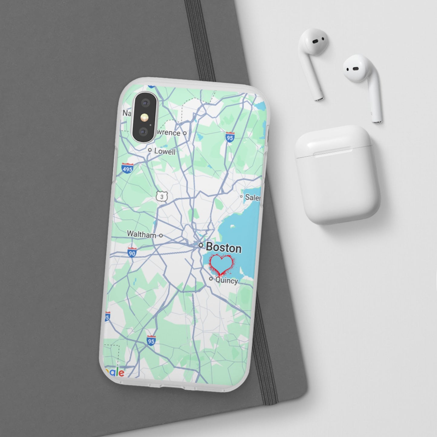 Boston Map Flexi Case for iPhone, Custom Location Phone Case, Unique Gift, Boston Heart Design, Travel Lover Accessory