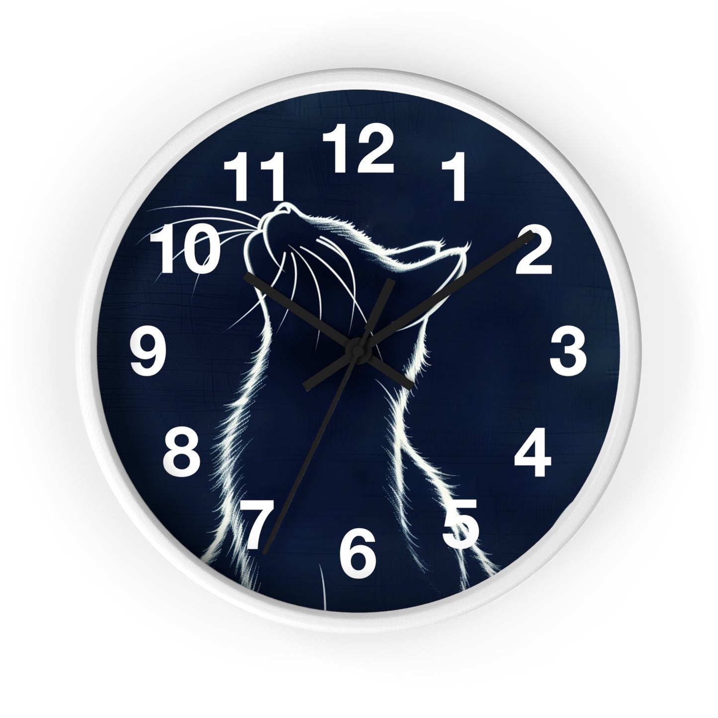 Moonlit Cat Wall Clock | Night Sky Silhouette, Minimal Numerals
