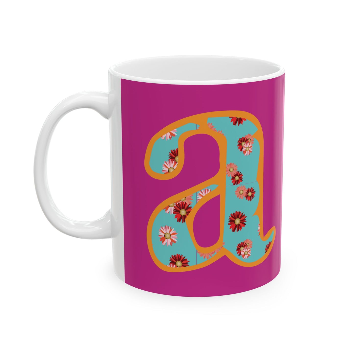 Floral Lettered Ceramic Mug - Vibrant Coffee Cup, Gift for Her, Kitchen Decor, Personalized Drinkware, Fun Floral Mug