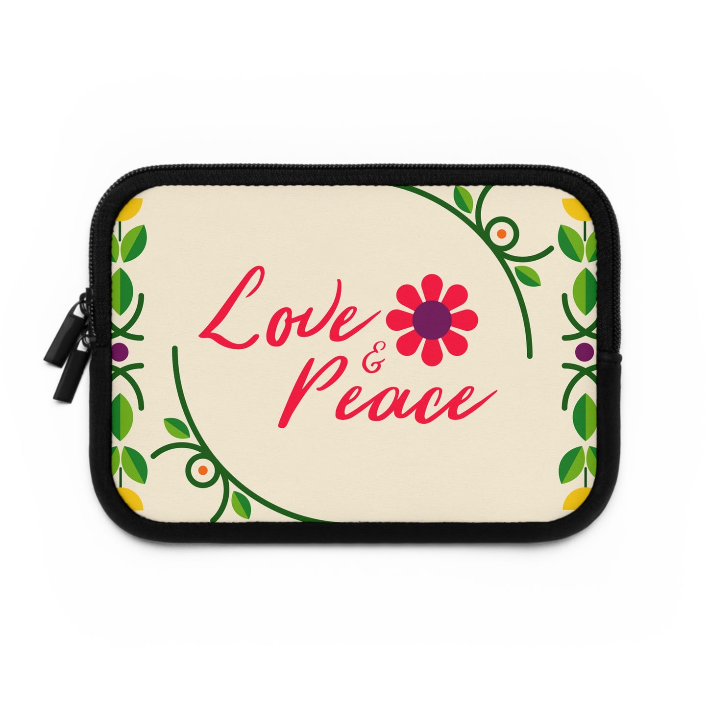 Boho Floral Laptop Sleeve - Love & Peace, Stylish Computer Case, Gift for Students, Eco-Friendly Tech Accessory, Flower Pattern